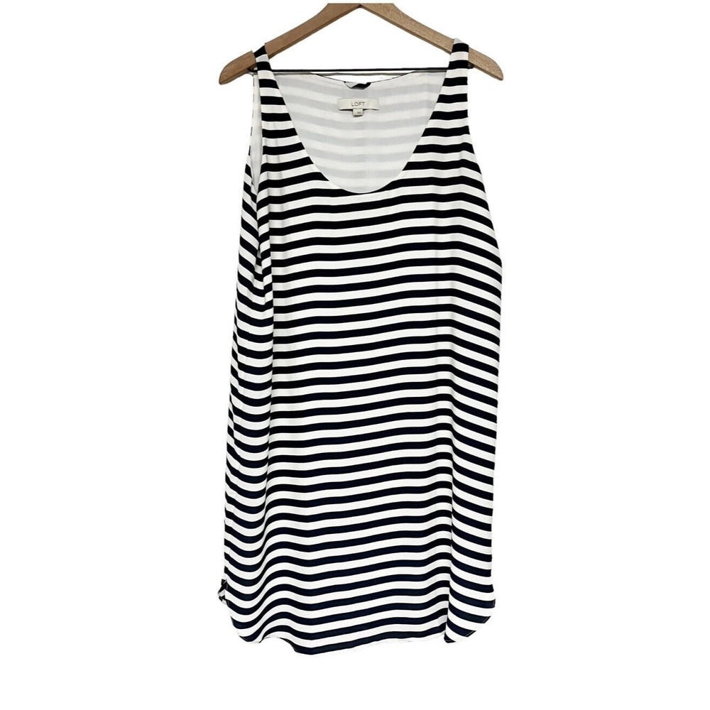 Ann Taylor Loft Navy Blue White Striped Tank Sheath Dress Womens Size Large